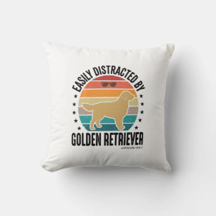 Golden Retriever Easily Distracted Vintage Dog Des Throw Pillow