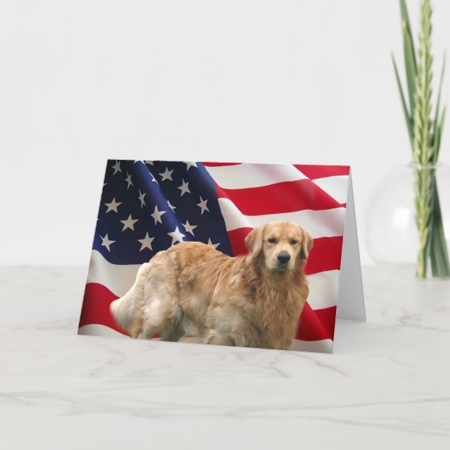 Golden Retriever Eddie American Flag Card (Front)