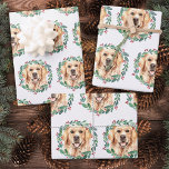 Golden Retriever Elegant Dog Christmas  Wrapping Paper Sheet<br><div class="desc">Add the finishing touch to your holiday gifts wrapping or party this holiday season with this elegant Christmas golden retriever in a wreath design christmas wrapping paper , and matching decor. This golden retriever holiday wrapping paper features a watercolor dog in a green and red wreath with holly and berries....</div>
