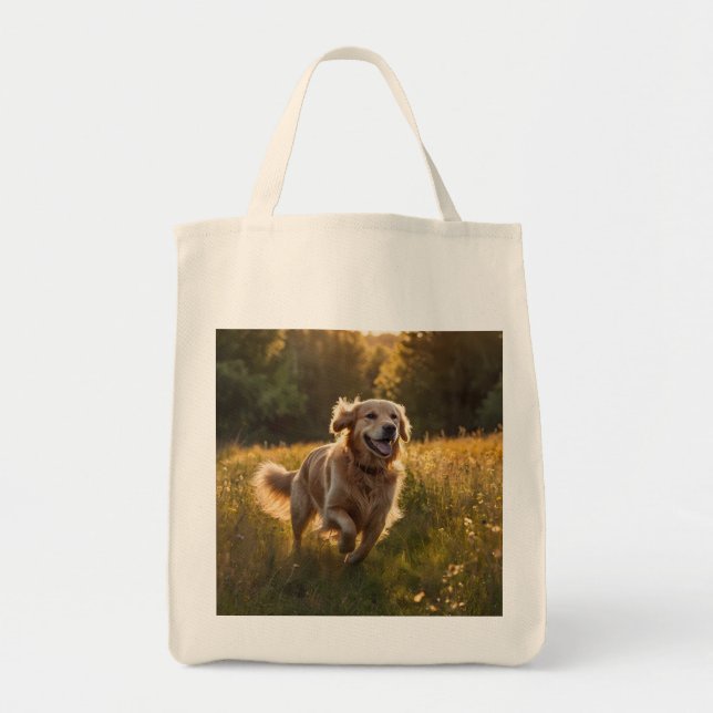 Golden Retriever Elegant Grocery Tote Bag (Front)