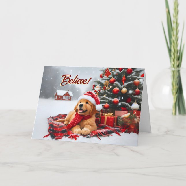 Golden Retriever en dehors de la carte de Noël (Devant)