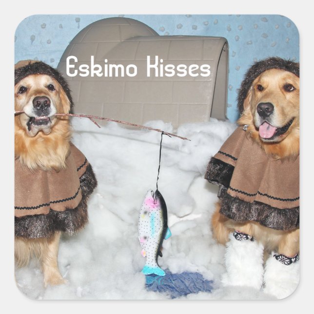 Golden Retriever Eskimos by Igloo Square Sticker (Front)