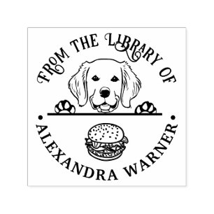 Golden Retriever Eying Burger Library Book Name Self-inking Stamp