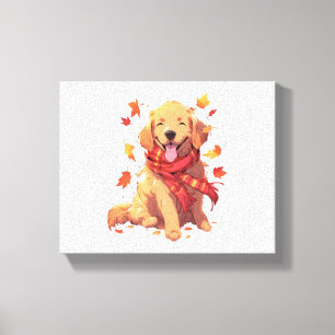 Golden Retriever Fall Dog Autumn Leaves Canvas Print