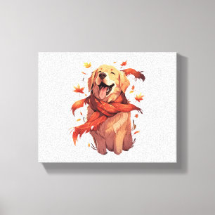 Golden Retriever Fall Dog Autumn Leaves Canvas Print