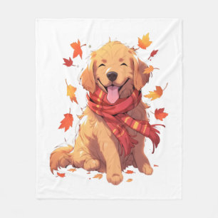 Golden Retriever Fall Dog Autumn Leaves Fleece Blanket