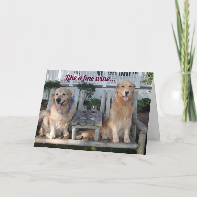 Golden Retriever Fine Wine Birthday Card (Front)