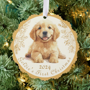 Golden Retriever First Christmas  Ornament Card
