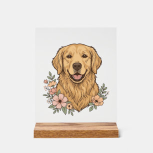 Golden Retriever Floral Vintage Engraving Design_1 Acrylic Sign