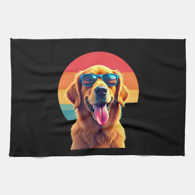 Golden Retriever for Kids Boys Girls Sunglasses Pe Kitchen Towel (Horizontal)