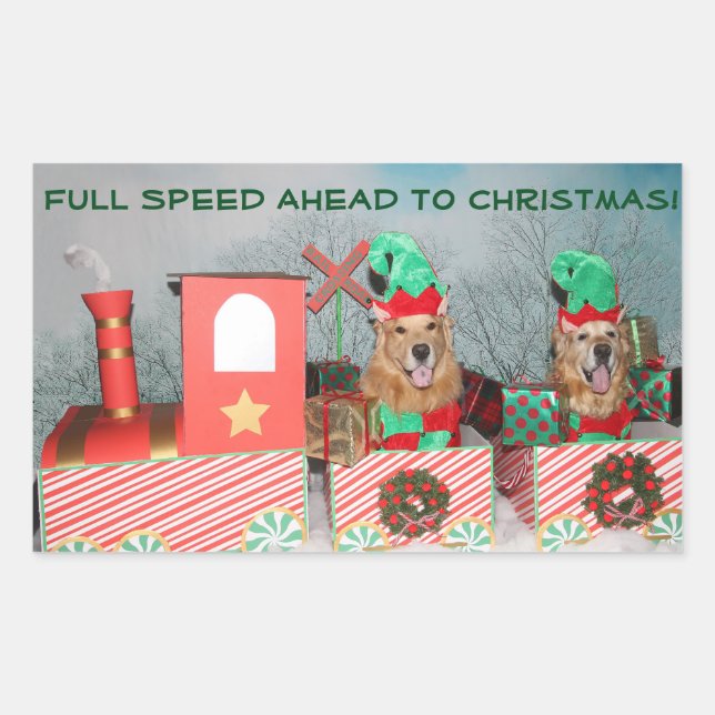 Golden Retriever Full Speed Ahead Christmas Train Sticker (Front)