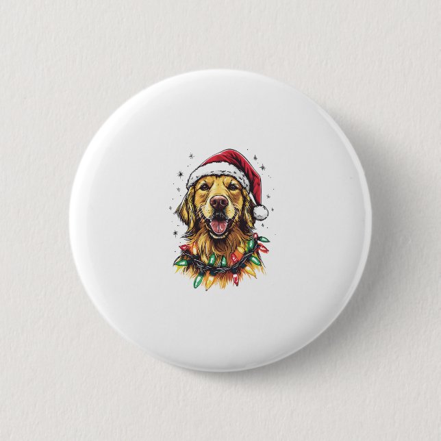 Golden Retriever Funny dog Christmas Santa Hat lig 2 Inch Round Button (Front)