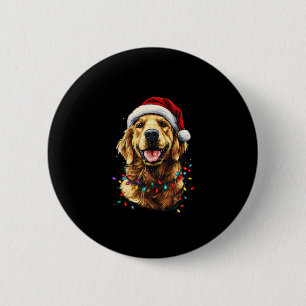 Golden Retriever Funny dog Christmas Santa Hat lig 2 Inch Round Button