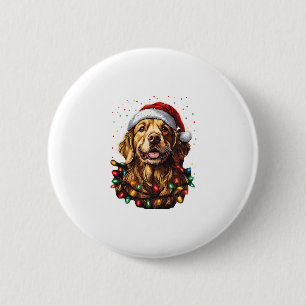 Golden Retriever Funny dog Christmas Santa Hat lig 2 Inch Round Button