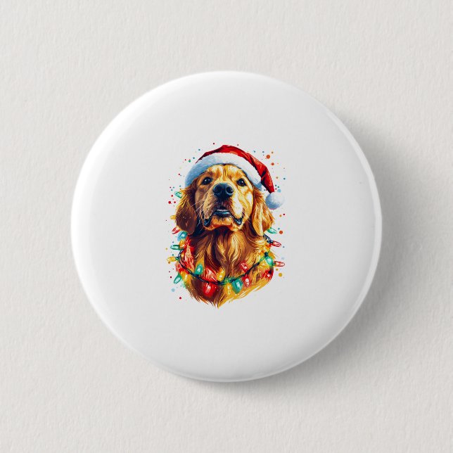 Golden Retriever Funny dog Christmas Santa Hat lig 2 Inch Round Button (Front)