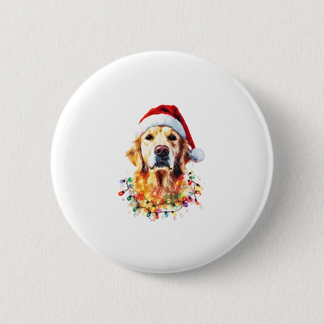 Golden Retriever Funny dog Christmas Santa Hat lig 2 Inch Round Button (Front)