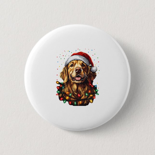 Golden Retriever Funny dog Christmas Santa Hat lig 2 Inch Round Button (Front)