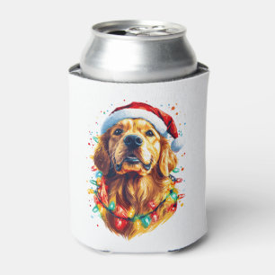 Golden Retriever Funny dog Christmas Santa Hat lig Can Cooler