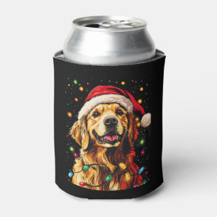 Golden Retriever Funny dog Christmas Santa Hat lig Can Cooler