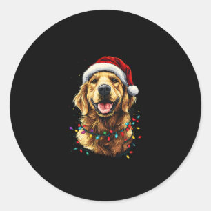 Golden Retriever Funny dog Christmas Santa Hat lig Classic Round Sticker