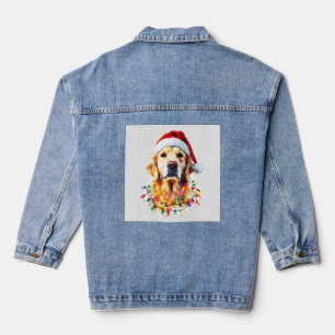Golden Retriever Funny dog Christmas Santa Hat lig Denim Jacket