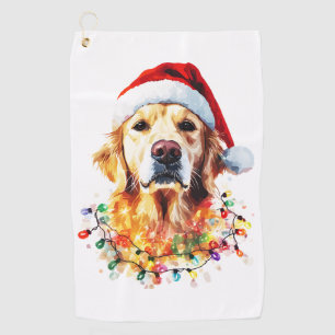 Golden Retriever Funny dog Christmas Santa Hat lig Golf Towel