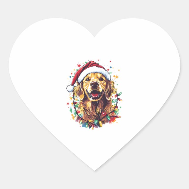 Golden Retriever Funny dog Christmas Santa Hat lig Heart Sticker (Front)