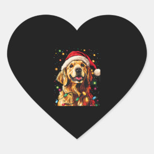 Golden Retriever Funny dog Christmas Santa Hat lig Heart Sticker