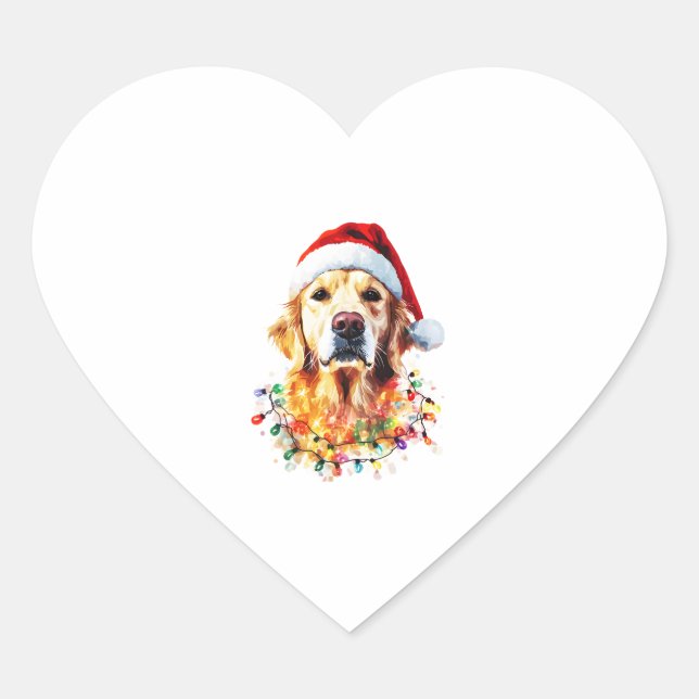 Golden Retriever Funny dog Christmas Santa Hat lig Heart Sticker (Front)