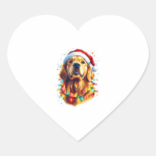 Golden Retriever Funny dog Christmas Santa Hat lig Heart Sticker