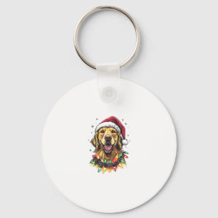 Golden Retriever Funny dog Christmas Santa Hat lig Keychain