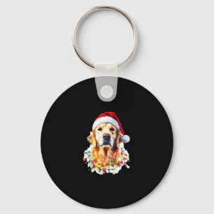 Golden Retriever Funny dog Christmas Santa Hat lig Keychain