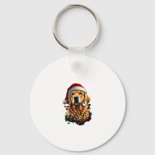 Golden Retriever Funny dog Christmas Santa Hat lig Keychain