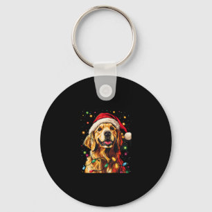 Golden Retriever Funny dog Christmas Santa Hat lig Keychain