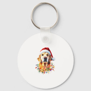 Golden Retriever Funny dog Christmas Santa Hat lig Keychain