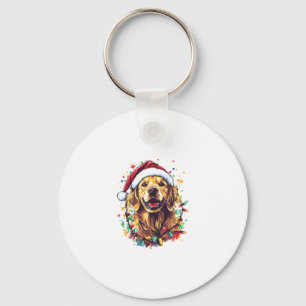 Golden Retriever Funny dog Christmas Santa Hat lig Keychain