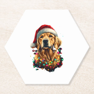 Golden Retriever Funny dog Christmas Santa Hat lig Paper Coaster