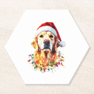 Golden Retriever Funny dog Christmas Santa Hat lig Paper Coaster