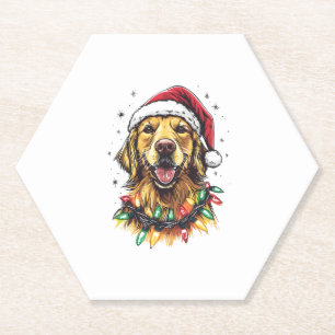 Golden Retriever Funny dog Christmas Santa Hat lig Paper Coaster