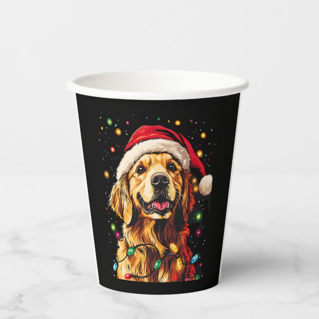 Golden Retriever Funny dog Christmas Santa Hat lig Paper Cups (Front)