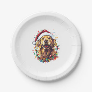Golden Retriever Funny dog Christmas Santa Hat lig Paper Plate