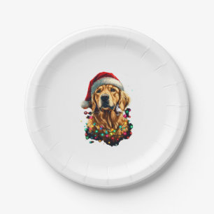 Golden Retriever Funny dog Christmas Santa Hat lig Paper Plate