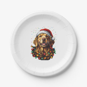 Golden Retriever Funny dog Christmas Santa Hat lig Paper Plate