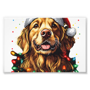 Golden Retriever Funny dog Christmas Santa Hat lig Photo Print