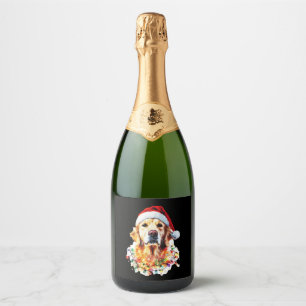 Golden Retriever Funny dog Christmas Santa Hat lig Sparkling Wine Label