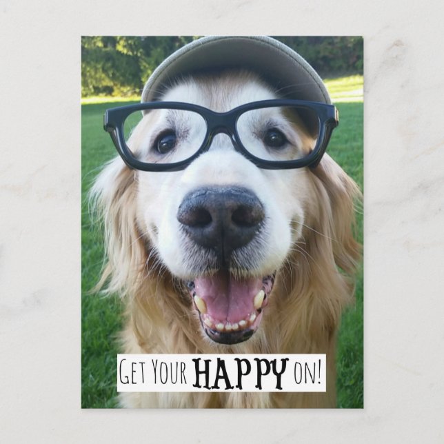 Golden Retriever Get Your Happy On Postcard (Front)