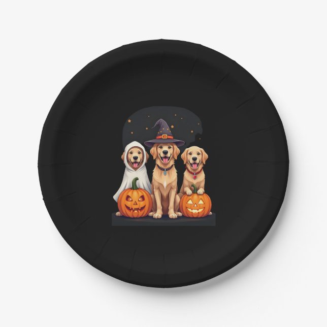 Golden Retriever Ghost Halloween Trick Or Treat Do Paper Plate (Front)