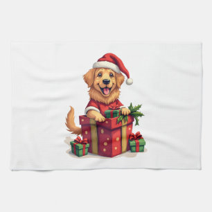 Golden Retriever Gift Wrap Kitchen Towel