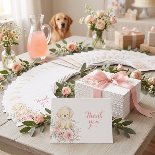 Golden Retriever Girl Baby Shower Floral Puppy Thank You Card