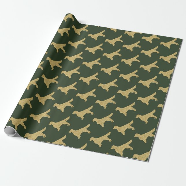 Golden retriever | Gold glitter green Wrapping Paper (Unrolled)